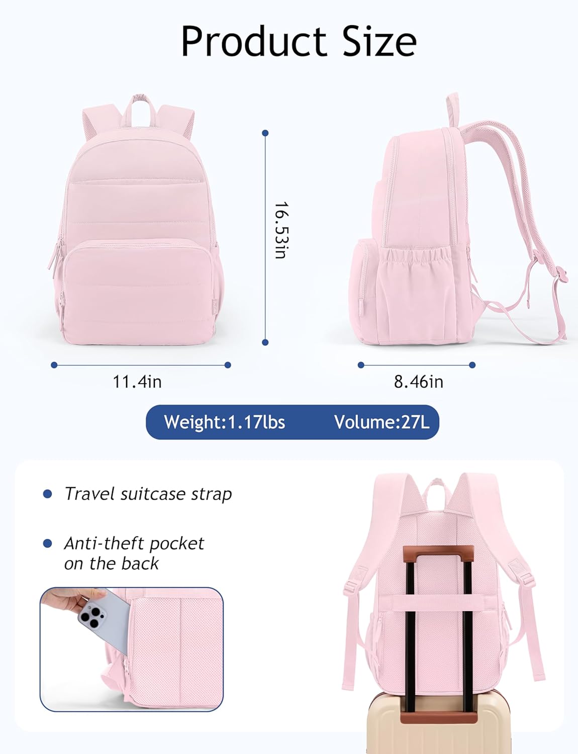 Uselike Travel Backpack - Stylish 15.6 Inch Laptop Bag for Women | Quilted & Water Resistant
