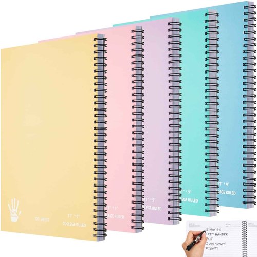 Henoyso 5 Pcs Jumbo Left Handed Notebook 100 Sheets/200pages Left Handed Workbook 11 x 9 Inches Spiral Notebook Lefty Notebooks for Easier Lefty Use Supplies(Vivid Color)