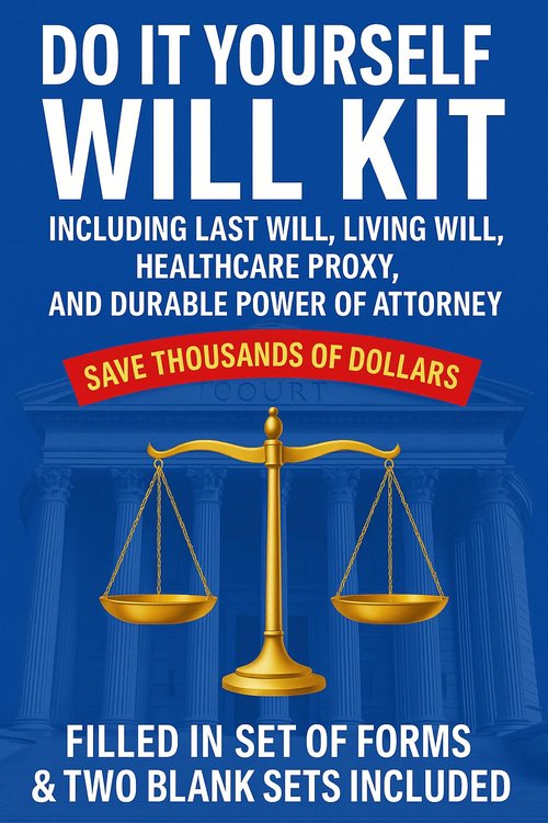 Complete DIY Will Kit with Last Will, Living Will, Healthcare Proxy, Power of Attorney Forms, 2 Blank Sets