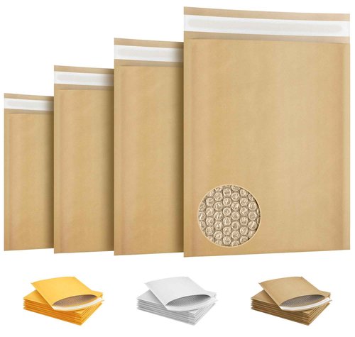 Amiff Natural Kraft Bubble Mailer Envelopes, 4 x 7 Inches. 50 Pack Mail Padded Envelopes Self Seal. Waterproof Kraft Bubble Mailers. Tear-Resistant Mailing Envelope Padded. Sturdy Paper Mailer