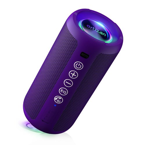 Ortizan Portable Bluetooth Speaker: IPX7 Waterproof, 24W Loud Sound, Deep Bass, Bluetooth 5.3, LED Lights, Wireless Stereo Pairing, 30H Playtime, for Home/Outdoor/Party/Beach, Birthday Gift (Purple)