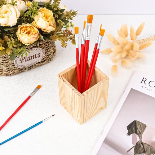 IHDYPPEW 24 Pack Square Unfinished Wooden Pencil Holder, 3 x 3 x 4 Inch Wood Pencil Cup Holder, Wood Crafts Pencil Cup for Desk, Office, DIY Project