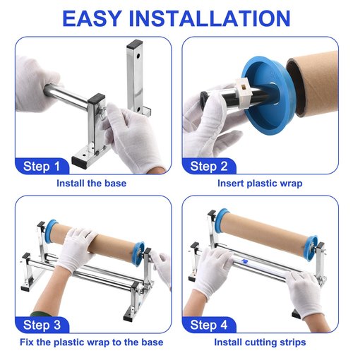 PATIKIL 15inch Stretch Wrap Dispenser, Table Stretch Film Dispenser Desktop Wrapping Packing Machine Pallet Wrapper Stainless Steel with 4pcs Film Slide Cutter for 35cm/13.8in Width Wrap