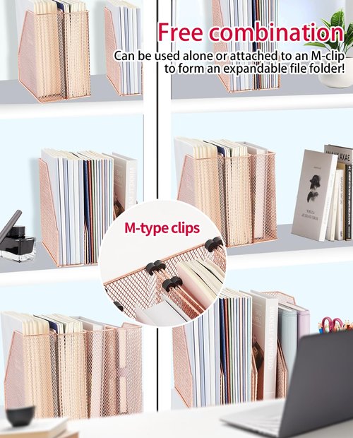 AUPSEN File Organizer for Desk, 4-Pack Desk Accessories & Workspace Organizers, Magazine File Holder, Mesh Desktop Organizer for Home Office (Rose Gold)