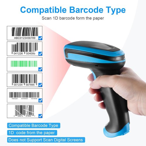 Onewscan Wireless 1D Laser Barcode Scanner - Plug and Play Handheld Reader with Stand & USB Connection