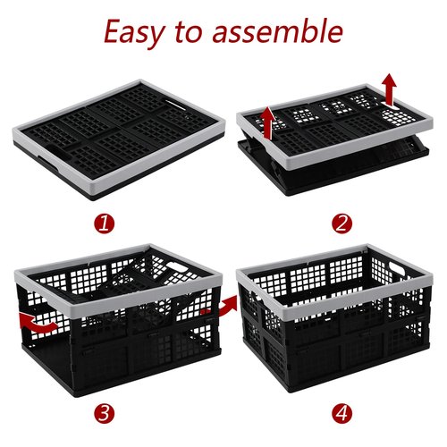 Wekioger 35 L Plastic Collapsible Storage Crates Set of 2, Stackable Folding Milk Crates