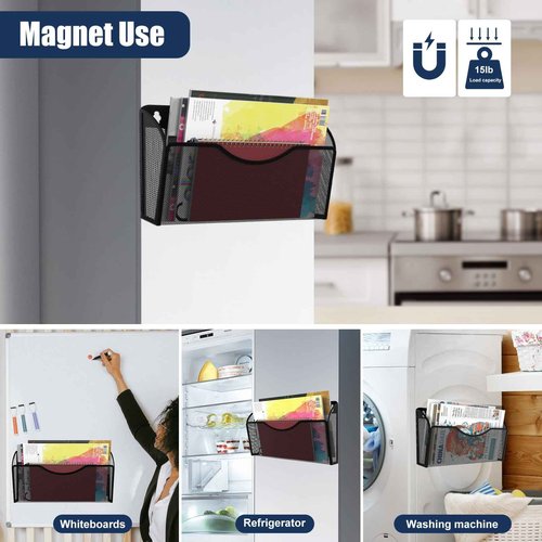 LQPAFZ Magnetic File Holder 4 Pockets File Folder Organizer, Office Hanging Magazine Rack for File Cabinets, Magnetic Paper Holder, No Drilling Mail Organizer for Refrigerator, Office