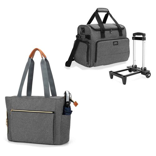 CURMIO Large Grey Teacher Work Bag with Scalable File Organizer, Bottom Support Board, Cup Holder, Laptop Compartment, 7 Pockets, Unisex Adults Tote for Teachers
