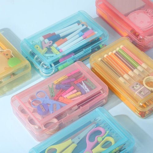 Blulu 25 Pack Double Layer Pencil Boxes Bulk, Large Capacity Plastic Pencil Cases with Snap-tight Lid Plastic Pen Storage for Stationery Office Home Donation(Multicolor)