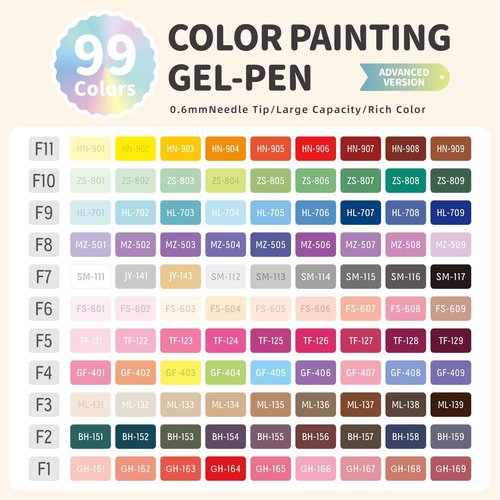 Yolaka Gel Pens with Fine Point 0.6mm, 99 Colors Drawing Pencils for Adult Coloring Books Smooth Writing Pen Set for Journaling, Landscapes, Lettering