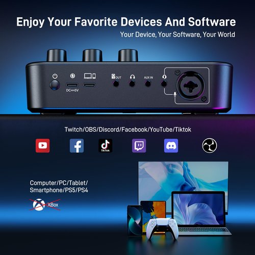 MAONO Gaming Audio Mixer, Audio Interface with Pro-preamp, RGB, Bluetooth, 48V Phantom Power for Live Streaming, Podcasting, Content Create, Gaming MaonoCaster G1 NEO (Not for USB Mic)