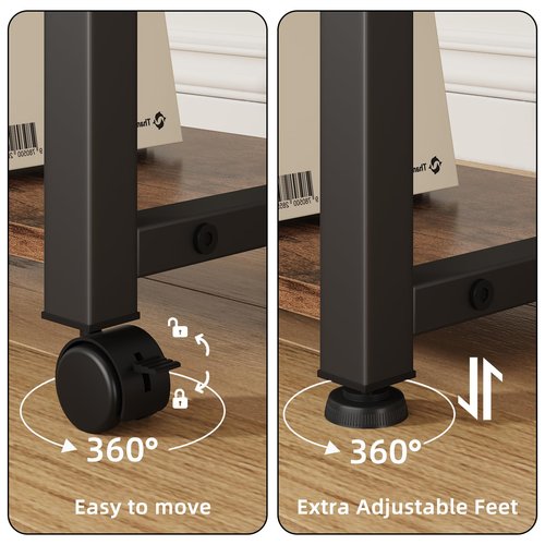 YAOHUOO Large Printer Stand with Storage Drawer and Side Bag, 3-Tier Height Adjustable Table for Home Office, Fits Heat Press/Laser/3D Printer (Rustic Brown)