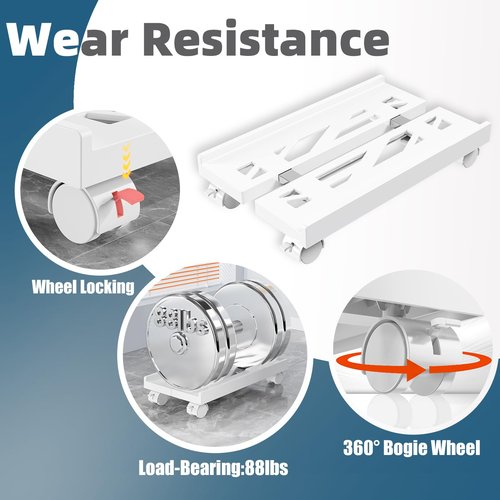 CABTE Adjustable Computer Tower Stand, Mobile CPU Stand with 4 Rolling Caster Wheels, Under Desk CPU Holder PC Floor Cart PC Riser for Gamers and Students (White)