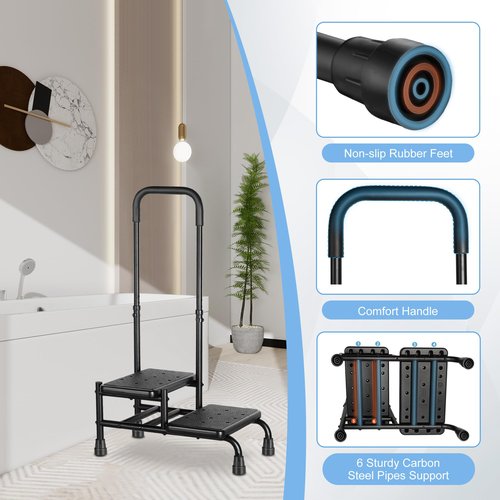 NIdreamCE Step Stool for Seniors, 2 Stepping Stool for Bed Heavy Duty with Handle for Adults, Medical-Grade Footstool Supporting Up to 350 lbs, Black