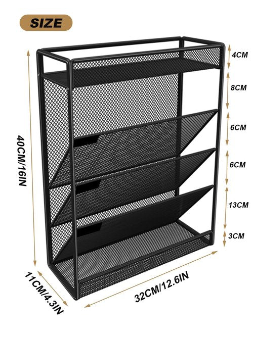 ZNMYDMT 5 Tier Mesh Wall File Organizer,3 Pockets vertical Mount Hanging Organizer with Top/Bottom Tray | 2 Hooks | Wall Mount & Door Hanging for Office Home