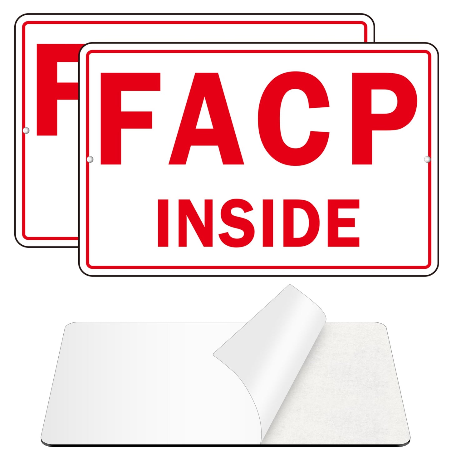 FACP Sign, (2 Pack) Self Adhesive FACP Inside Signs, Rust Free and Reflective Aluminum Metal Sign Sticker for Door (9 x 6 inches, White/Red)