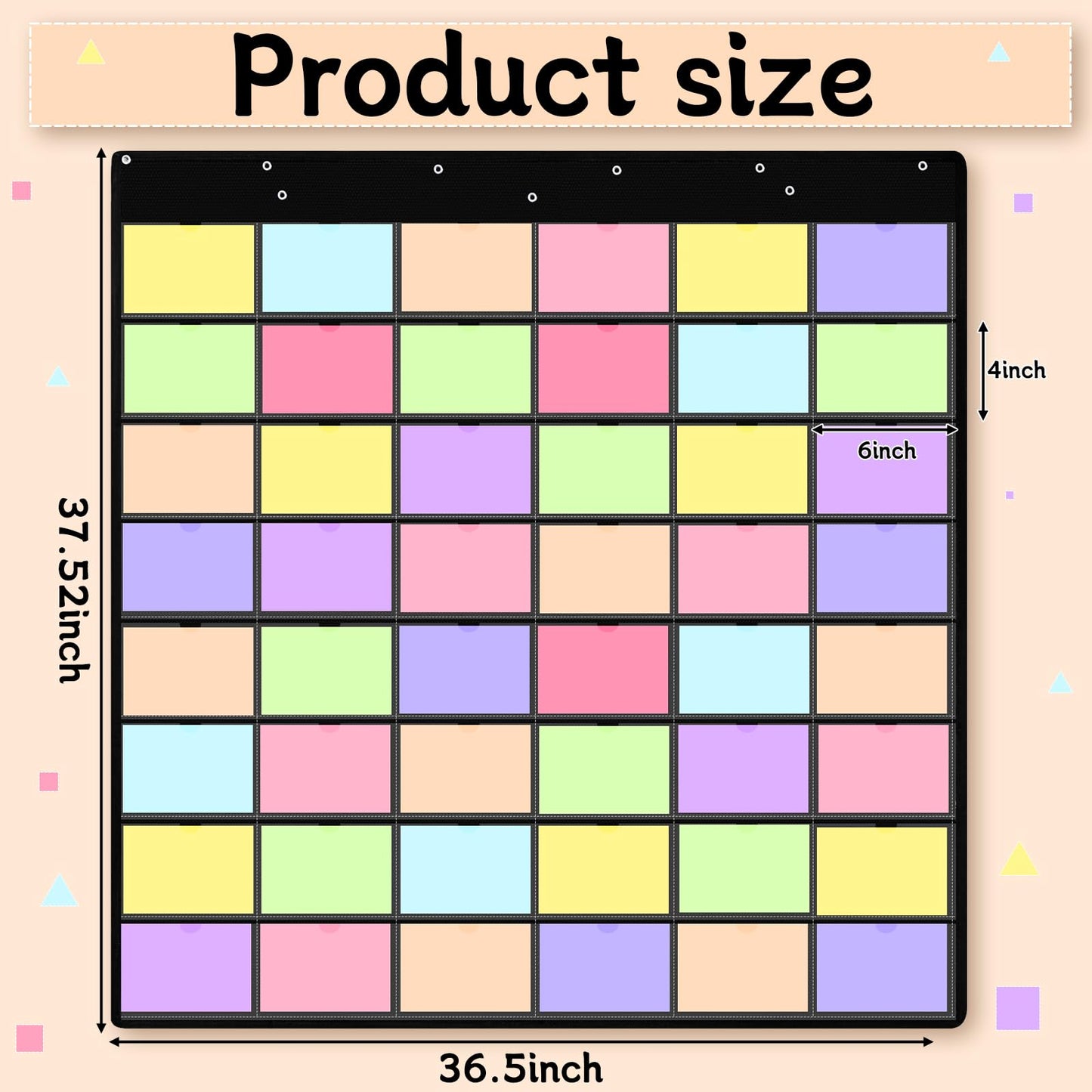 Humyoun 4" x 6" Index Card Holder Sleeve Hanging Wall Mount 48 Pocket Chart Organizer 48 Slot Plastic Index Chart for Display Business Office Classroom School Library Homework Profile