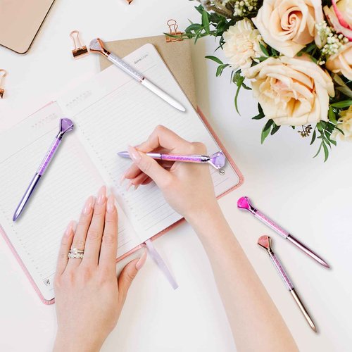 SENONAPO 120 Pack Big Crystal Diamond Pens 8 Colors Retractable Ballpoint with Bling Rhinestones Gem Plated Black Ink Pens for Office, Wedding, and Gift Supplies,Women