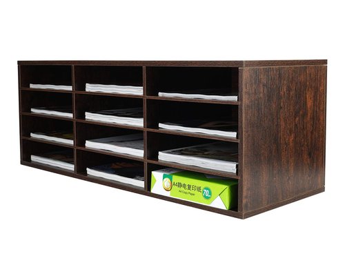 PAG Mail Sorter, Wood Countertop Literature Organizer, Student Mailbox for Classroom, Desktop Bill Paper Organizer for Office Home School, 12 Compartments, Brown