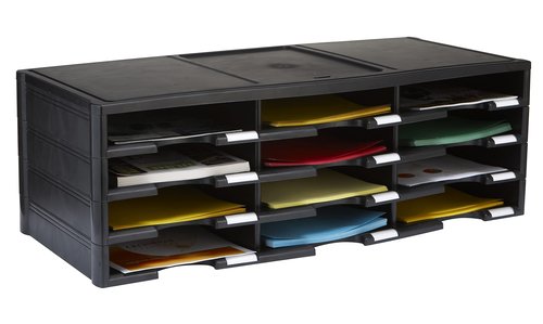 Storex Modular 12-Compartment Literature Organizer, Black
