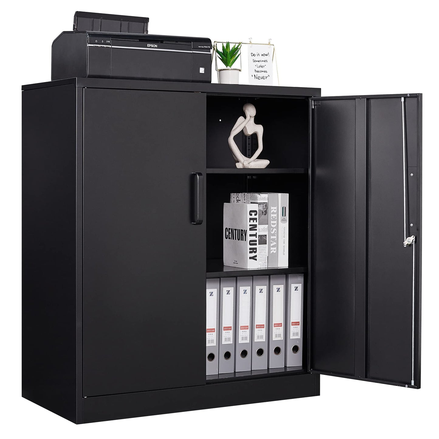 Letaya Metal Storage Cabinets with Lock, Small Locker Steel Cabinets, Adjustable Shelves 2 Doors for Home,Office, Warehouse,Garage(Black-36)