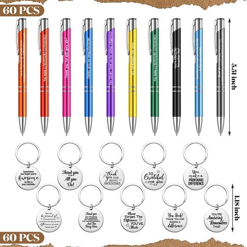 Yeaqee 180 Pcs Employee Appreciation Gifts Inspirational Notebooks Motivational Pens Thank You Keychains Thank You Gifts for Teacher Women Team Coworkers(Rustic)