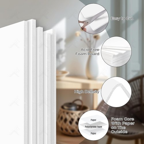 Golden State Art White Foam Boards - 12 Pack 8.5x11" Acid-Free Foam Core for Projects & Displays