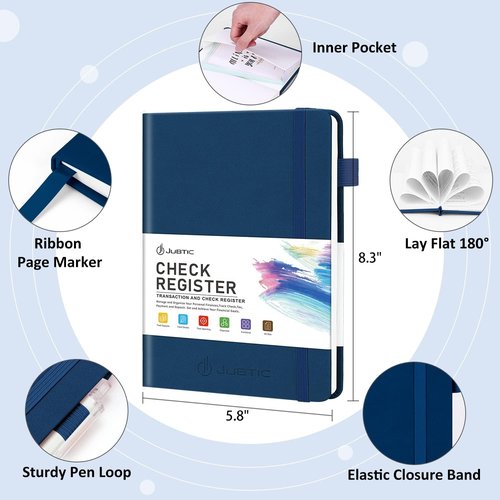 JUBTIC A5 Check Registers - Personal Ledger for Tracking Payments & Finances | Blue Color