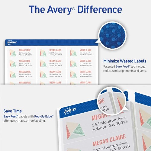 Avery Printable Address Labels - Sure Feed Technology | Matte Clear, 1" x 2-5/8", 750 Labels for Mailing & Branding