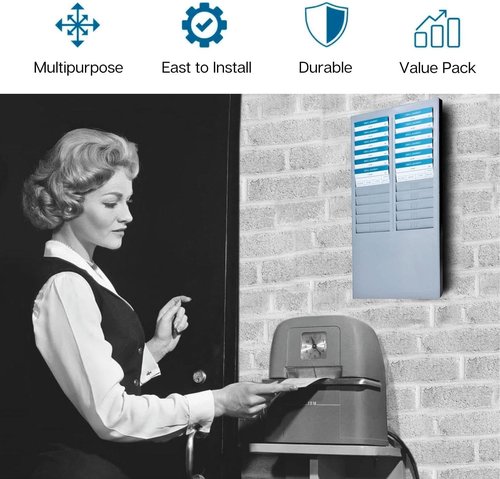 Flexzion Time Card Holder - Wall Mount Rack with 24 Pocket Slots for 7" Cards | Gray Pyramid Series