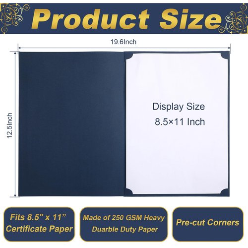 Fainne 120 Packs Certificate Holders Bulk, Diploma Covers Gold Foil Border, Document Covers for Letter Size 8.5x11 Award Certificates, Cardstock, Document Papers, Paper Card Stock(Navy Blue)