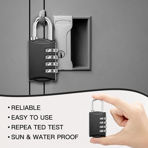 Skiennix 4-Digit Combination Lock - Waterproof Keyless Padlock for Travel, Gym, and Outdoor Use | Black, 100 Pcs