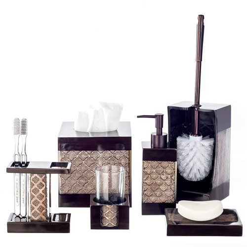 Dahlia Brown Bathroom Trash Can 1.98 Gal / 7.5L - Small Waste Basket for Bathroom - Durable Space Friendly Waste Bin - Decorative Wastebasket for Modern Room or Bedroom Decor