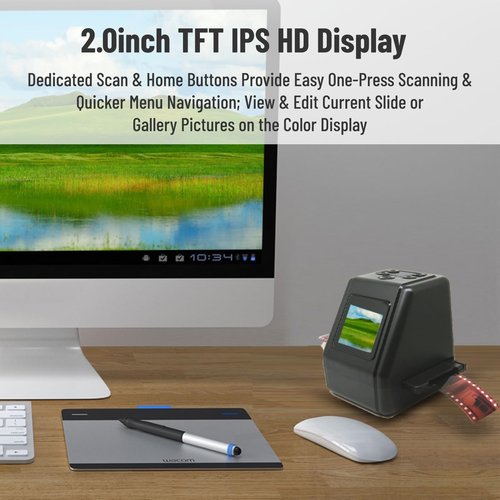 Film Slide Scanner Convert 135 126 110 Films Slides to Negatives Color Black White JPG Photos 22MP with 2.0in LCD Screen, Fast Conversion, Adjust Brightness