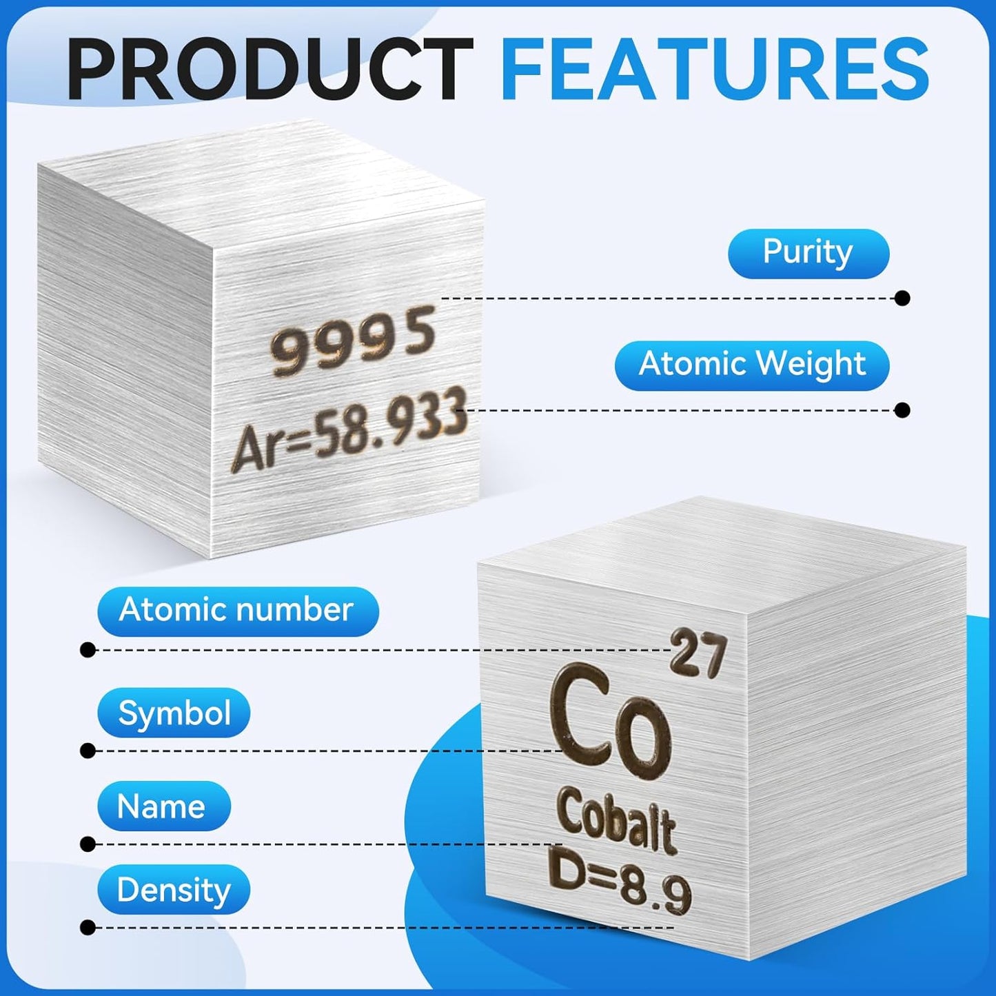 Cobalt Metal Element Cube - 10MM High Purity 99.95% | Perfect for Periodic Table Collectors