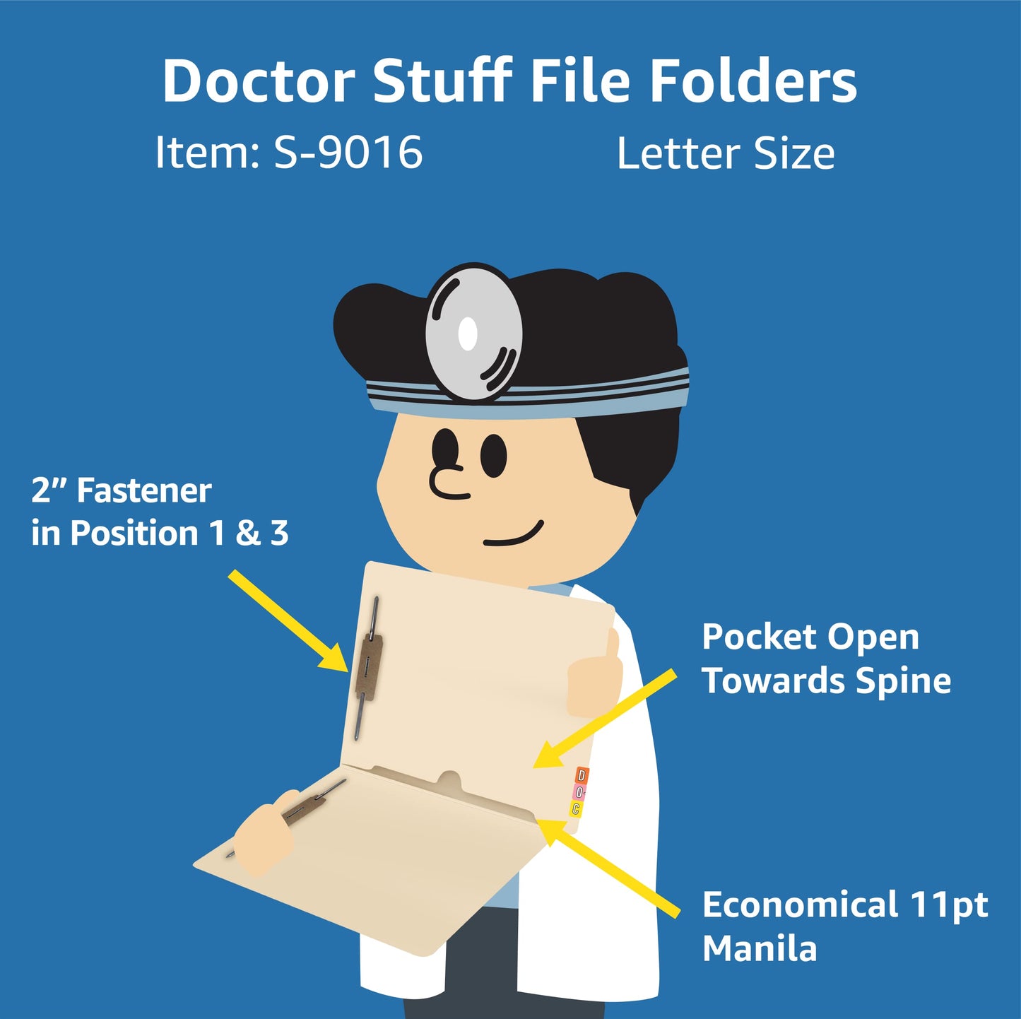 Doctor Stuff Manila Pocket File Folders - Letter Size, Two Fasteners, 11pt Manila, Box of 50