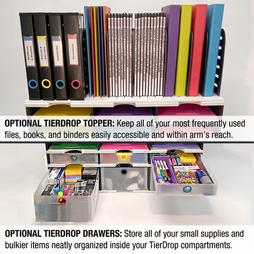 Ultimate Office TierDrop Desktop Organizer Document, Forms, Mail, and Classroom Sorter. 9 Letter Size Compartments with Optional Add-On Tiers for Easy Expansion - Gray w/Black
