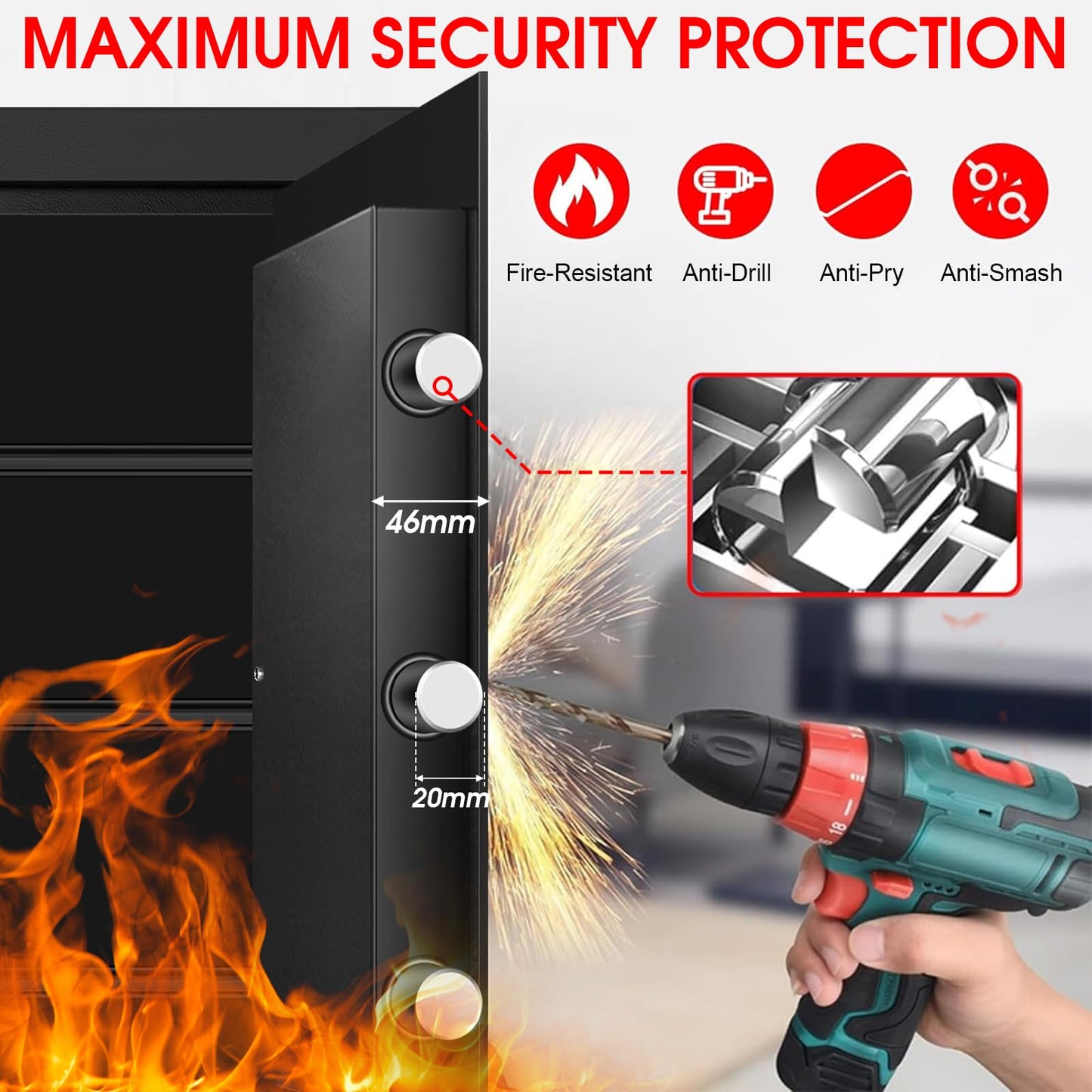 3.4 CUFT Large Home Safes Water and Fireproof, Fire Proof Safes with Spare Key and Electronic Keypad, Floor Safe with Removable Shelf, Safes for Home Use Fire and Water Proof