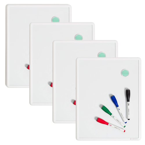 U Brands Contempo Magnetic Dry Erase Board White Board Bundle, 11" x 14", White Modern Frame, Includes 4 Boards, 16 Markers and 4 Magnets