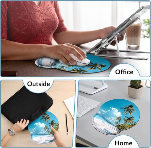 KONVINIT Ergonomic Mouse Pad - Comfortable Wrist Rest & Non-Slip Base | Small Beach Design for Office