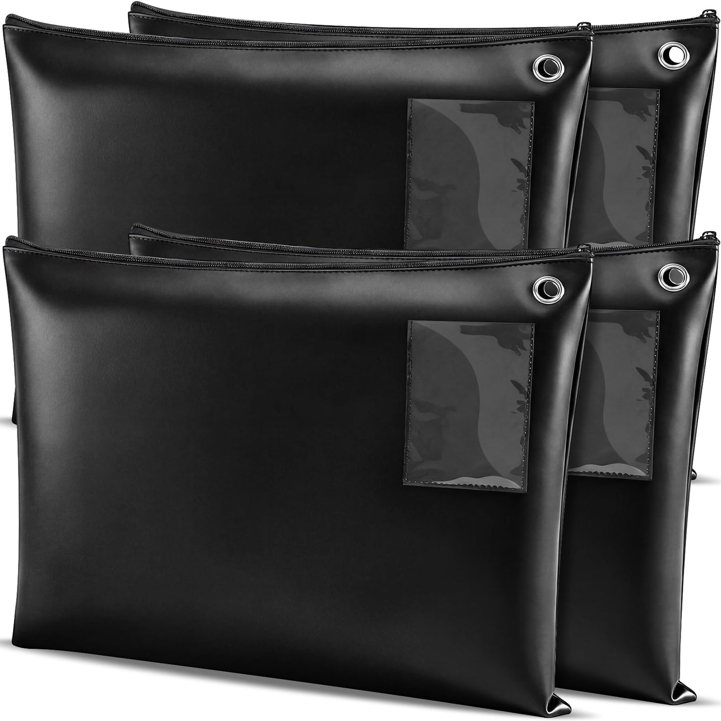 Humyoun 4 Pcs nteroffice Mailer Transit Sack PU Leather Bank Bags with Zipper 18" x 14" Mail Bag Courier Bags Bank Deposit Bag Large Zipper Pouch with Grommet Interoffice (Black)