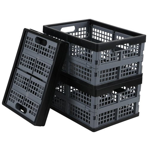 Julyeen 15 L Stackable Plastic Folding Crate, 3-Pack Plastic Collapsible Crates