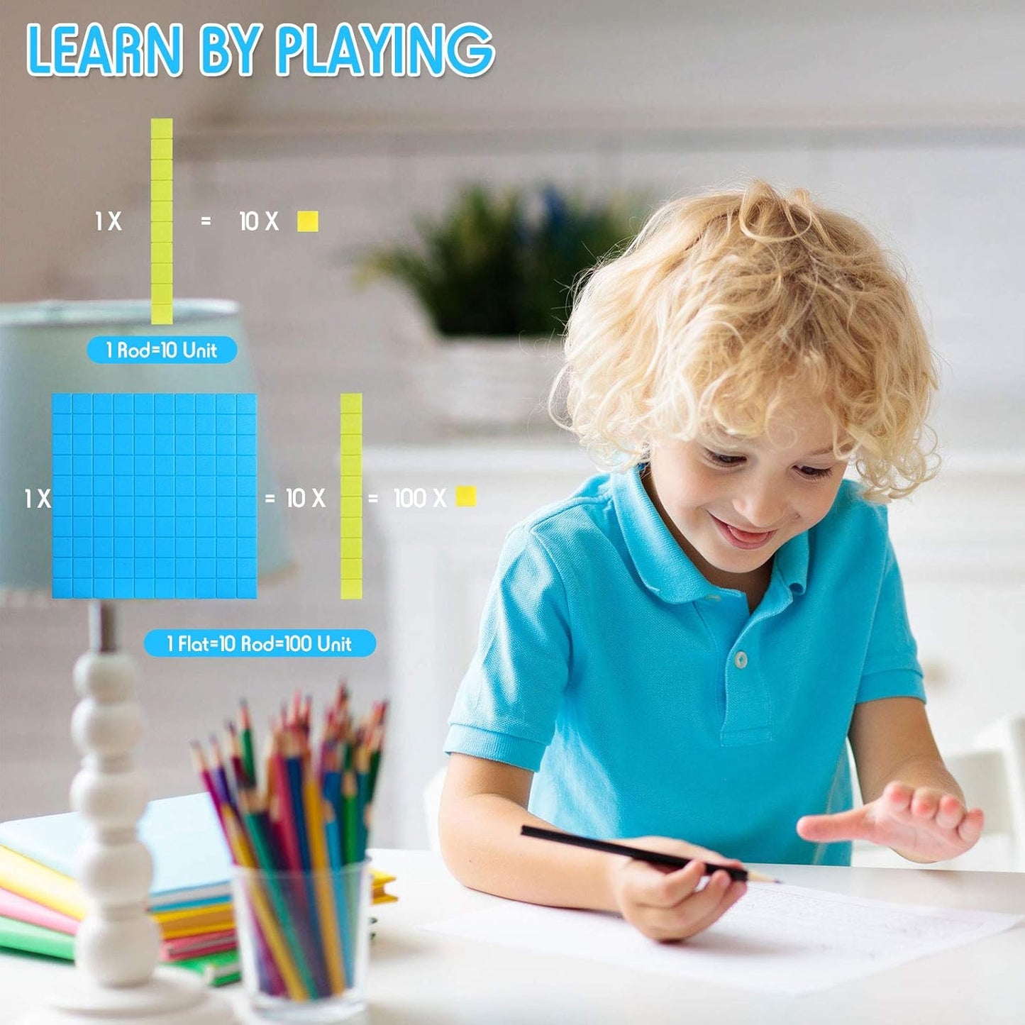 Sumind Base Ten Blocks - 121 Pieces Educational Math Learning Tools for Kids | 3 Color Plastic Counting Units