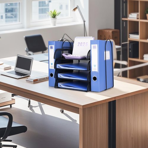 Aimeaihe 4 Tier Stackable Paper Tray Organizer for Desk, Office Desk Accessories, Paper Sorter Organizer for Letter/A4 Office File Folder Holder (Black, 16.1" x 13.2" x 10.12")