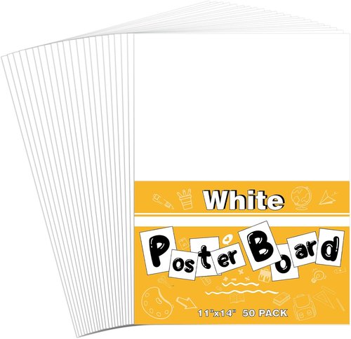 50 Pack White Poster Boards - Heavyweight 11"x14" Blank Paper for Art Displays & School Projects