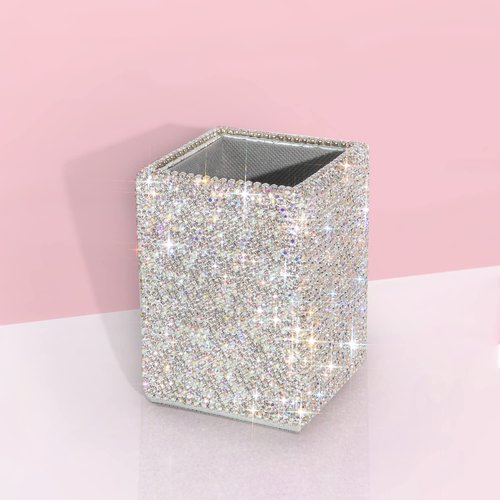 TISHAA Bling Cup Holder Organizer – Pen Pencil Office Desk Table Decorative Supplies Rhinestone Crystal Glitter Home Bedroom Vanity Makeup Brush Storage Tumbler Bins Container Accessories
