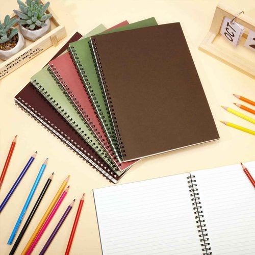 Fuutreo 6 Pack Spiral Notebooks 10.5 x 7.45 Inch College Ruled Journal with Kraft Cover, B5 70 Sheets (140 Pages) for Stundent Study and Office Use(Fresh)