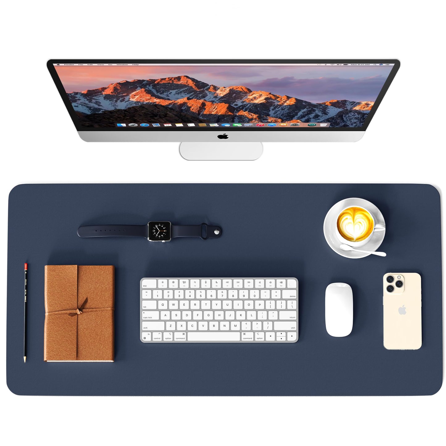 WAYBER Leather Desk Pad Protector, Waterproof Mouse Pad, PU Desk Mat, Office Desk Cover, Desk Writing Mat for Office/Home/Work/Cubicle (Blue/Yellow) 31.5x15.8 in