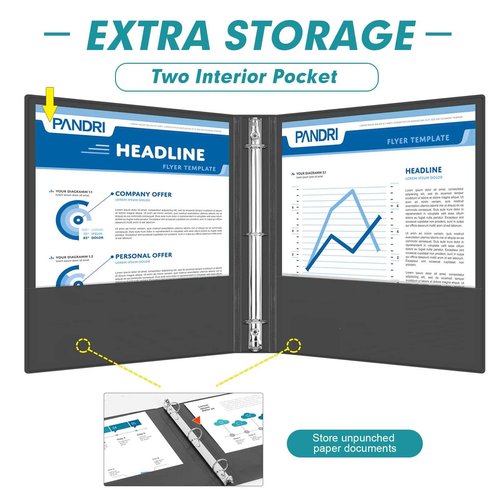 3 Ring Binder 1 Inch, PANDRI 12 Pack 1-Inch Binder Fits Letter Size 8.5'' x 11'' Paper, Versatile Binders for Office Home School, 2 Pockets, Black