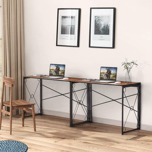 VECELO L Shaped Computer Corner Desk, 59’’x59’’ Large Industrial Home Office Workstation, Multi-Usage Long 2 Person Table, Easy Assembly/Saving Space, Brown Wooden Grain